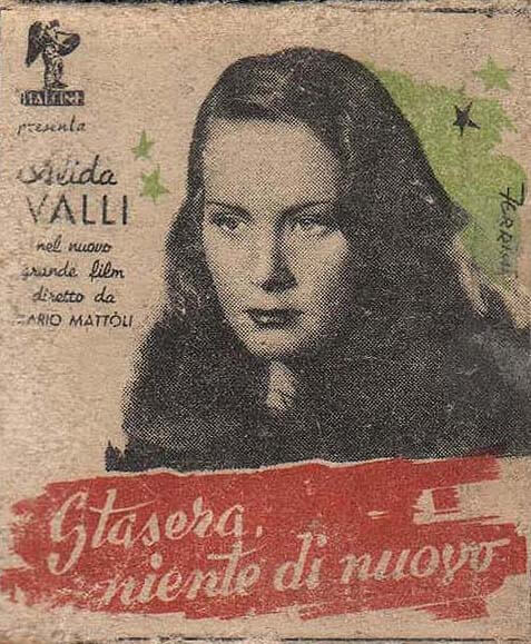 Mostra Fondo Alida Valli - Pubblicità su Fiammiferi del film Stasera niente di nuovo - regia Mario Mattoli, 1942