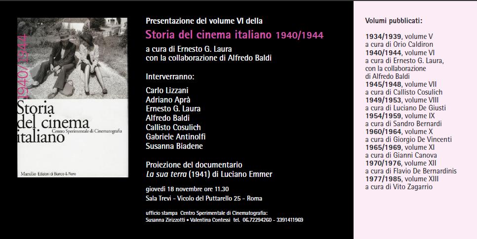 INVITO PRESENTAZIONE Volume VI della Storia del cinema italiano 1940-1944