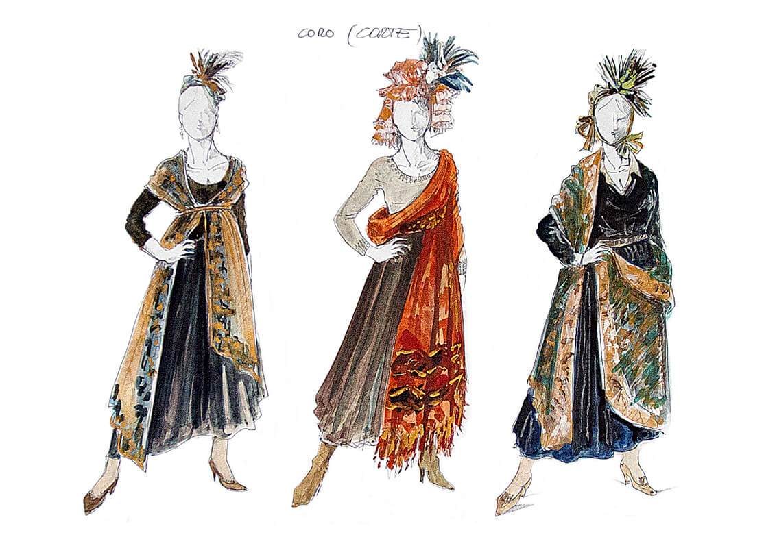 Mostra bozzetti di Alberto Verso - Bozzetto per i costumi del coro delle donne - La Favorita 2001