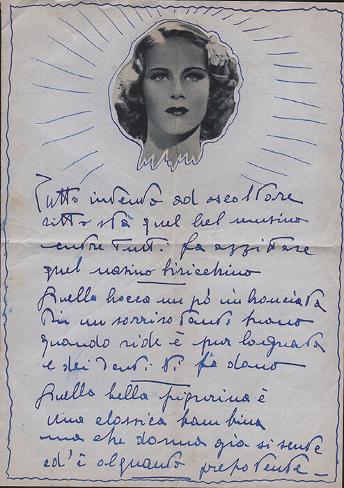 Mostra Fondo Alida Valli - Poesia inviata alla diva da un ammiratore, 1938