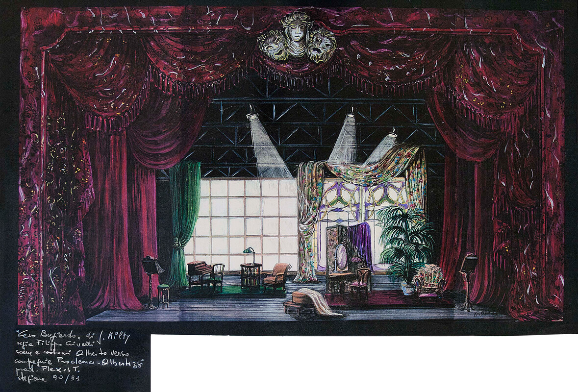 Mostra bozzetti di Alberto Verso - Bozzetto per le scenografie della seconda scena - Caro Bugiardo 1990-91