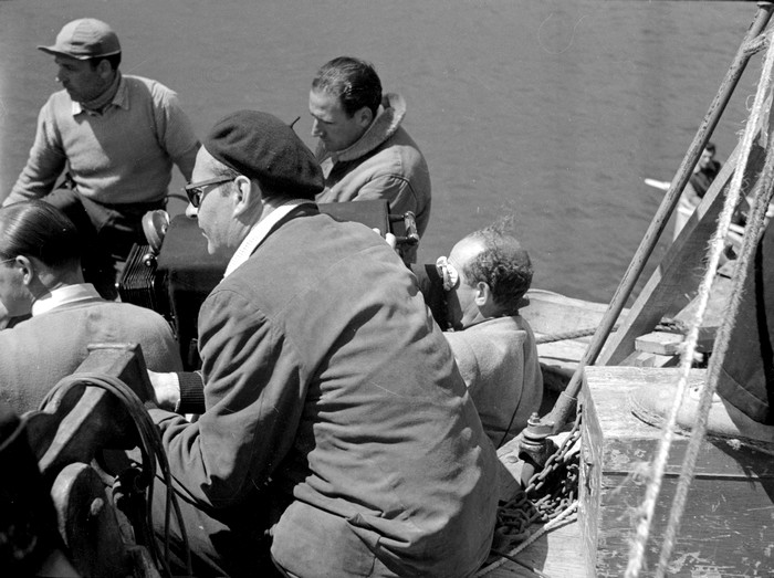 Roberto Rossellini sul set di "Stromboli"