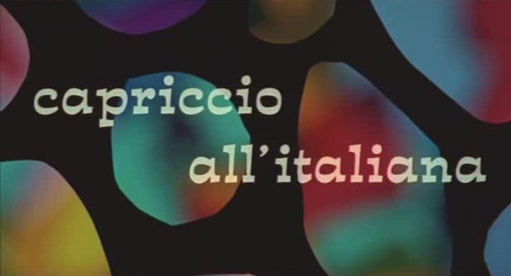 Titoli del primo episodio di "Capriccio all'italiana" di Steno, Mauro Bolognini, Pier Paolo Pasolini, Pino Zac [e Franco Rossi], Mario Monicelli (1968)