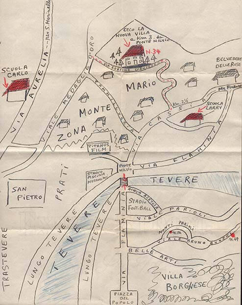 Mostra Fondo Alida Valli - Mappa di Roma nord disegnata da Alida Valli, 11 novembre 1955