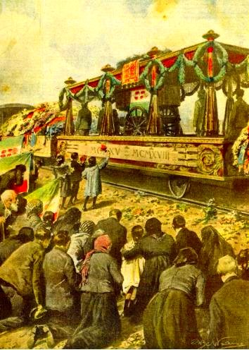 Il trasporto del "milite ignoto" in una stampa d'epoca