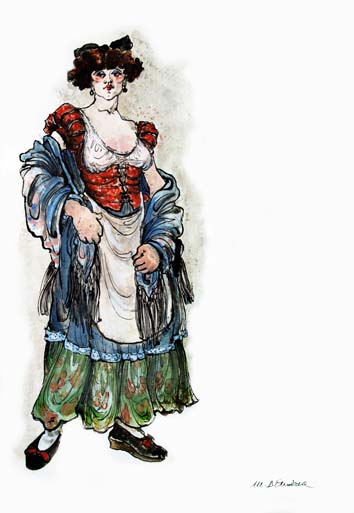 Mostra bozzetti di Marisa d'Andrea - Bozzetto per costume del personaggio di Antonia - La cortigiana 1976