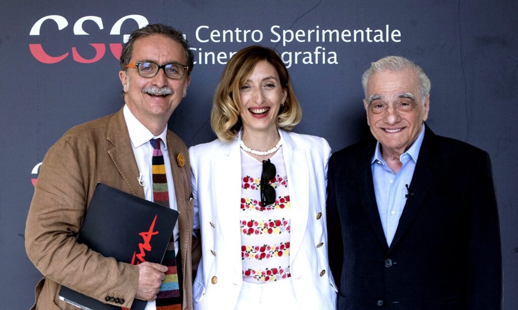 Gian Luca Farinelli, Marta Donzelli e martin Scorsese al Centro Sperimentale di Cinematografia